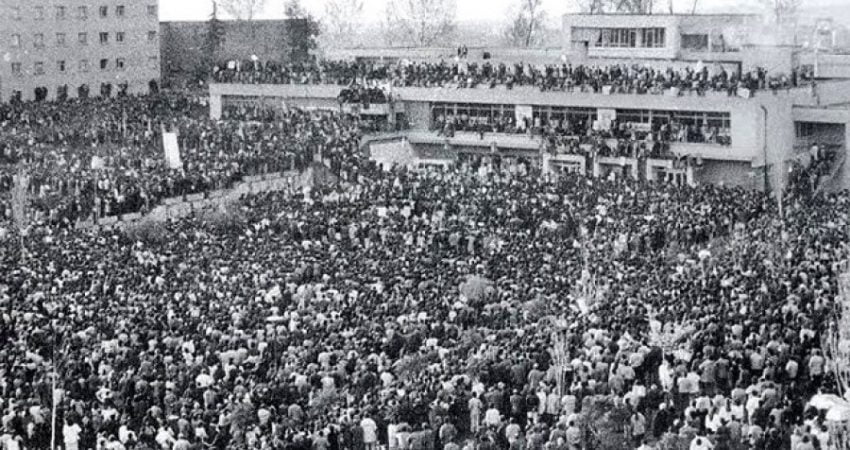 View from the University of Tirana Student Campus on December 8, 1990